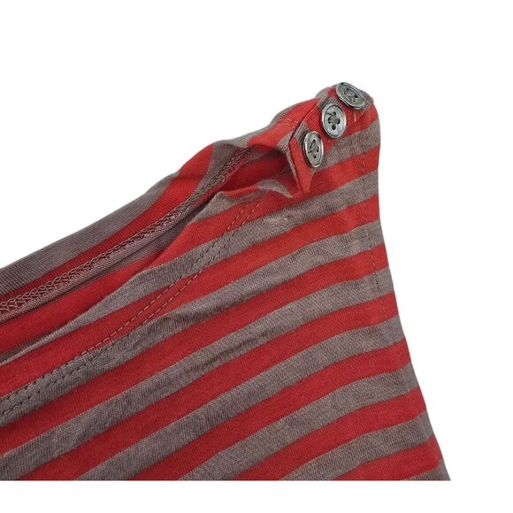 Striped Red & Beige Sleeveless Top With Side Ruching & Button Detail By Kenar - Picture 6 of 6